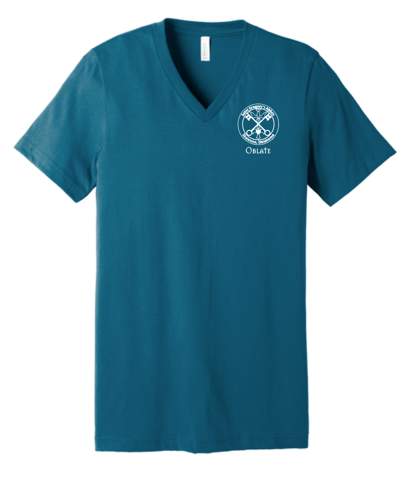 St. Gregory's Abbey S/S V-neck T-shirt (steel blue)