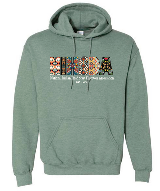 NIHSDA "Beaded Letters" Design Hooded Sweatshirt (htr drk green)