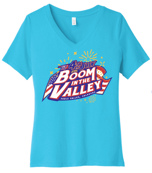 Pauls Valley "4th of July" Design Women's S/S V-neck (turq)