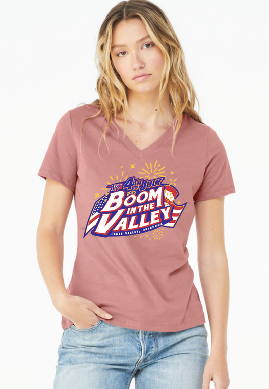 Pauls Valley "4th of July" Design Women's S/S V-neck (Mauve)