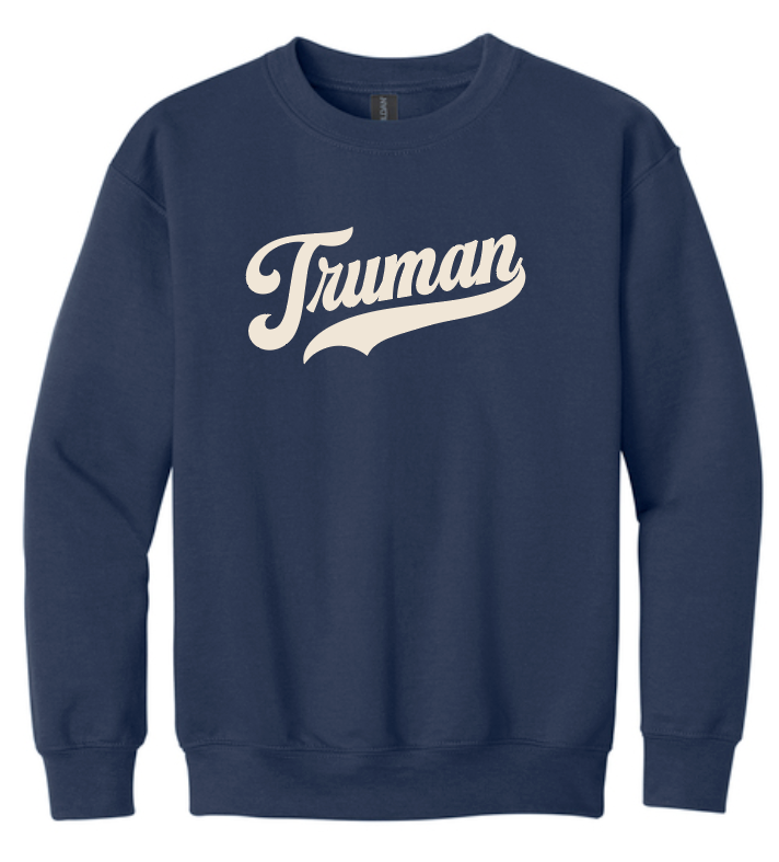 Truman "Vintage Script" Design Gildan Crewneck Sweatshirt (navy)