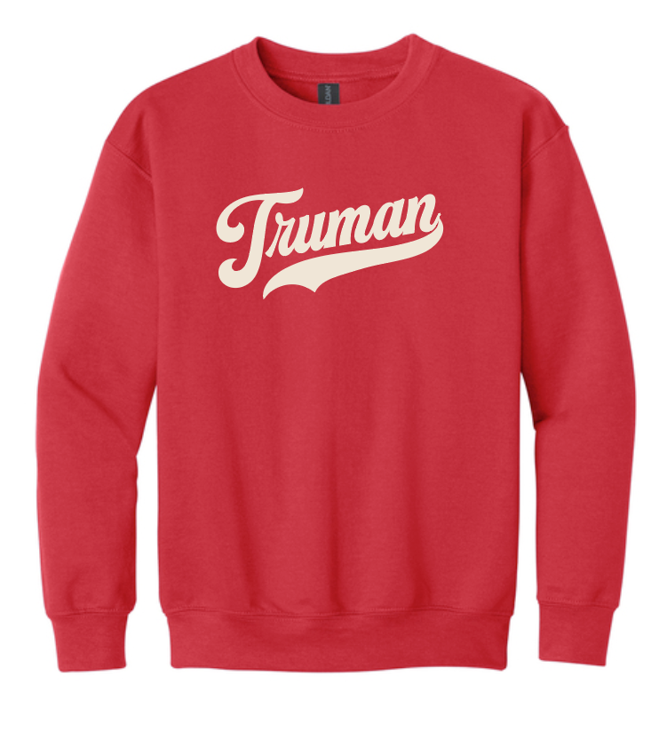Truman "Vintage Script" Design Gildan Crewneck Sweatshirt (red)