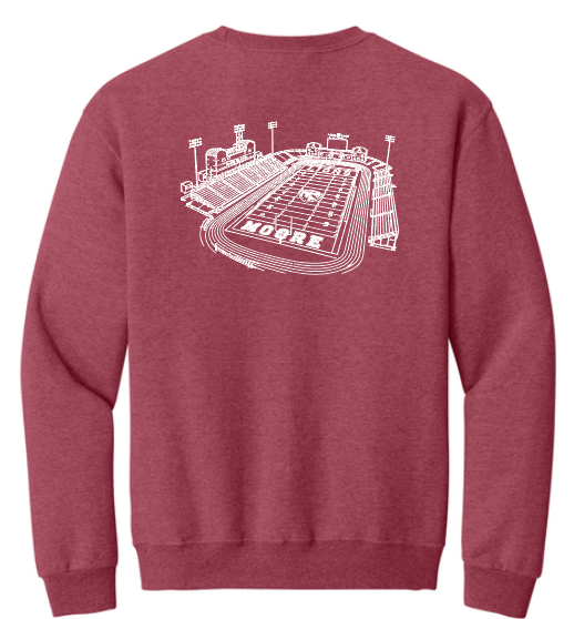 Moore High Football "Line Art Stadium" Design Crewneck Sweatshirt (red)