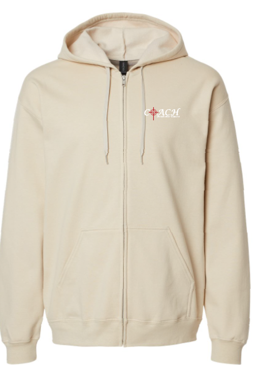 COACH Softstyle Full Zip Hooded Sweatshirt (adult)(sand)