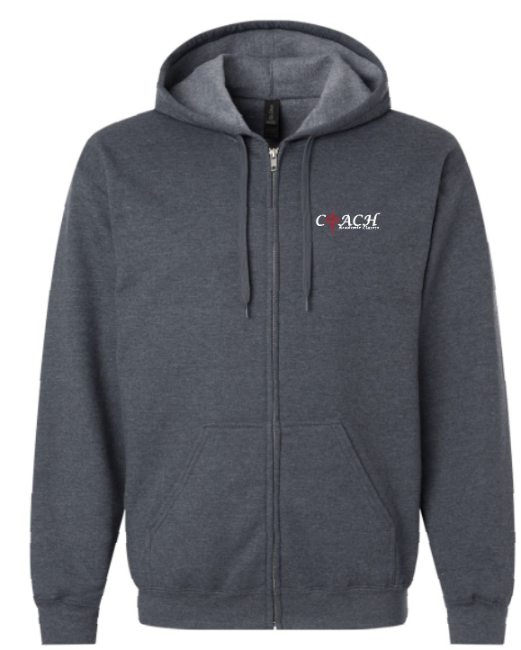 COACH Softstyle Full Zip Hooded Sweatshirt (adult)(drk htr)