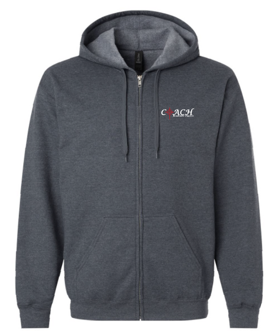 COACH Softstyle Full Zip Hooded Sweatshirt (adult)(drk htr)