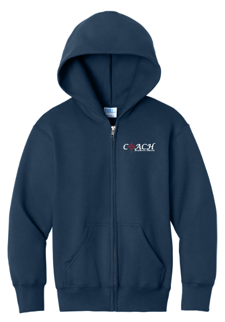 COACH Port & Co Full Zip Hooded Sweatshirt (youth)(navy)