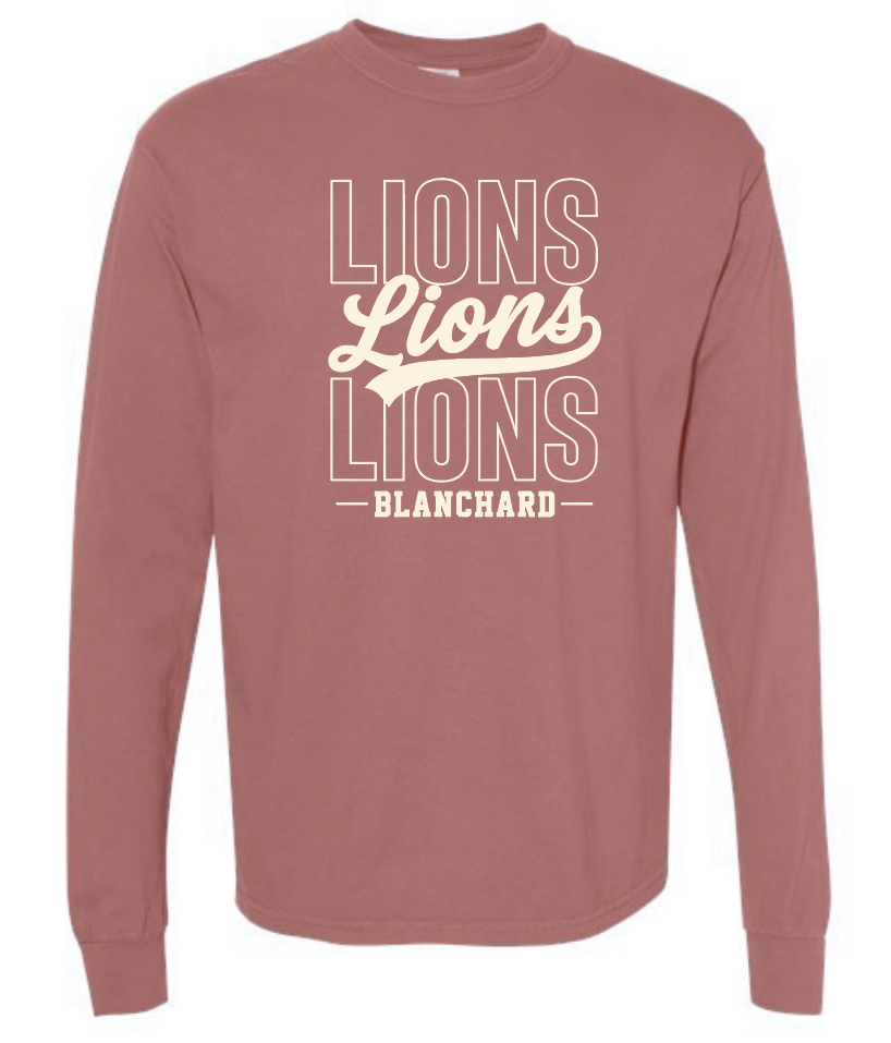 Blanchard PTO "Stack Script" Design Comfort Colors L/S T-shirt (crimson)