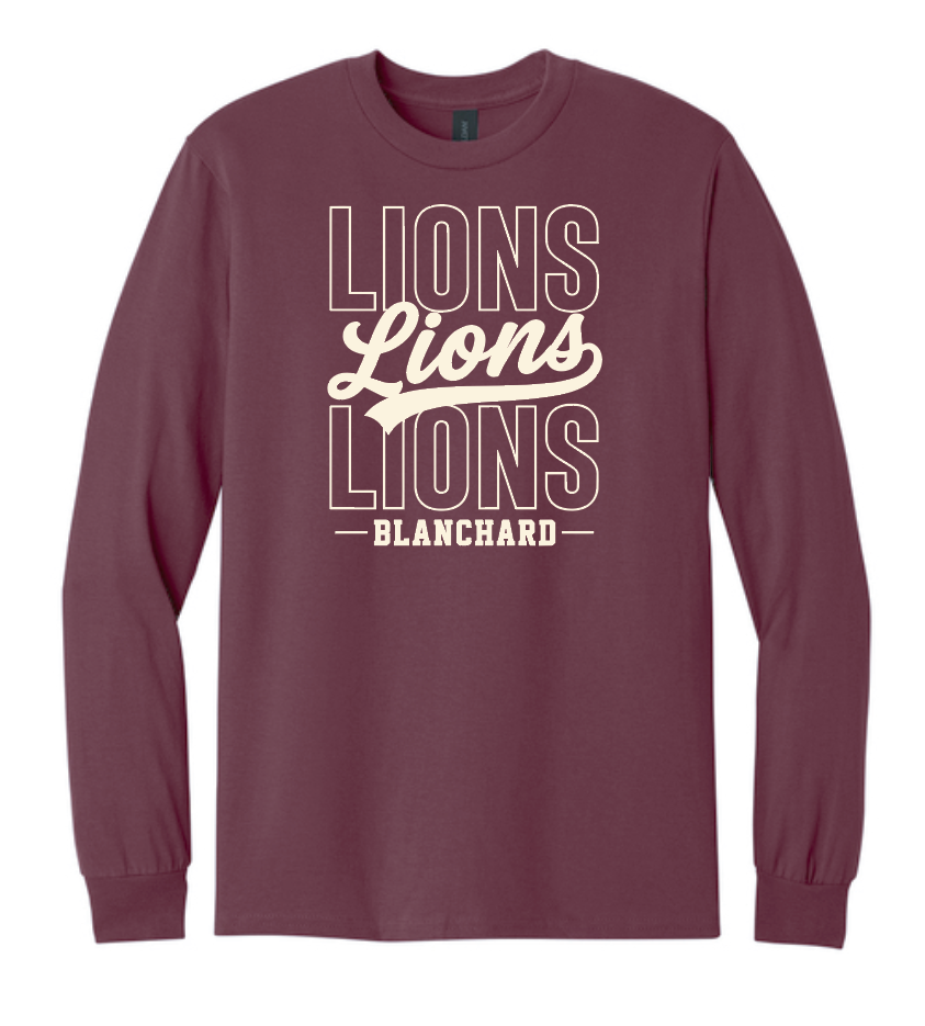 Blanchard PTO "Stack Script" Design Gildan L/S T-shirt (maroon)