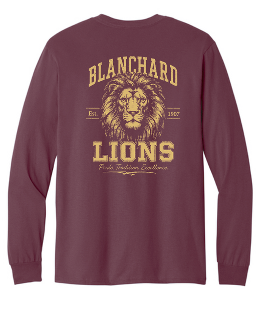 Blanchard PTO "Vintage Lion" Design Gildan L/S T-shirt