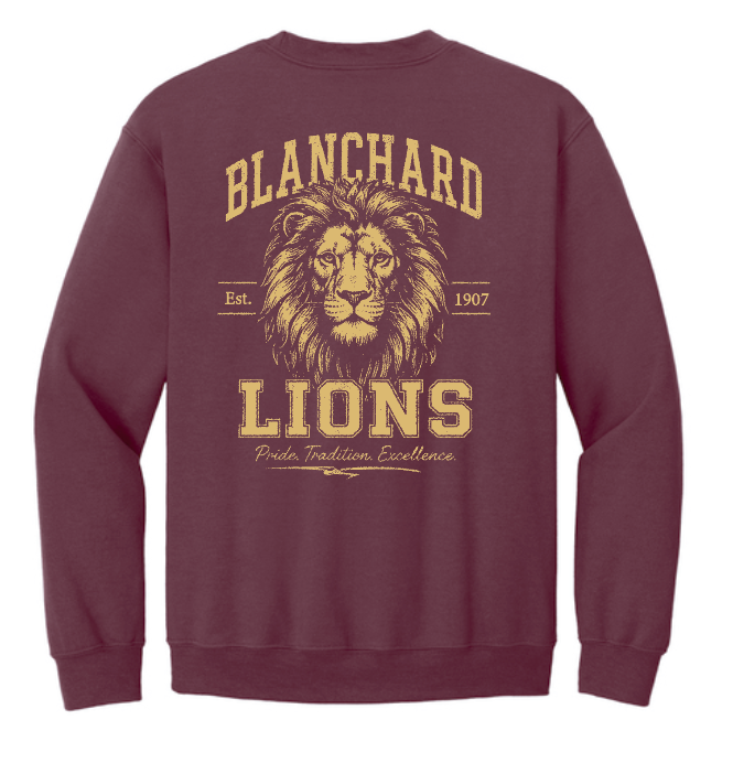 Blanchard PTO "Vintage Lion" Design Gildan Crewneck Sweatshirt