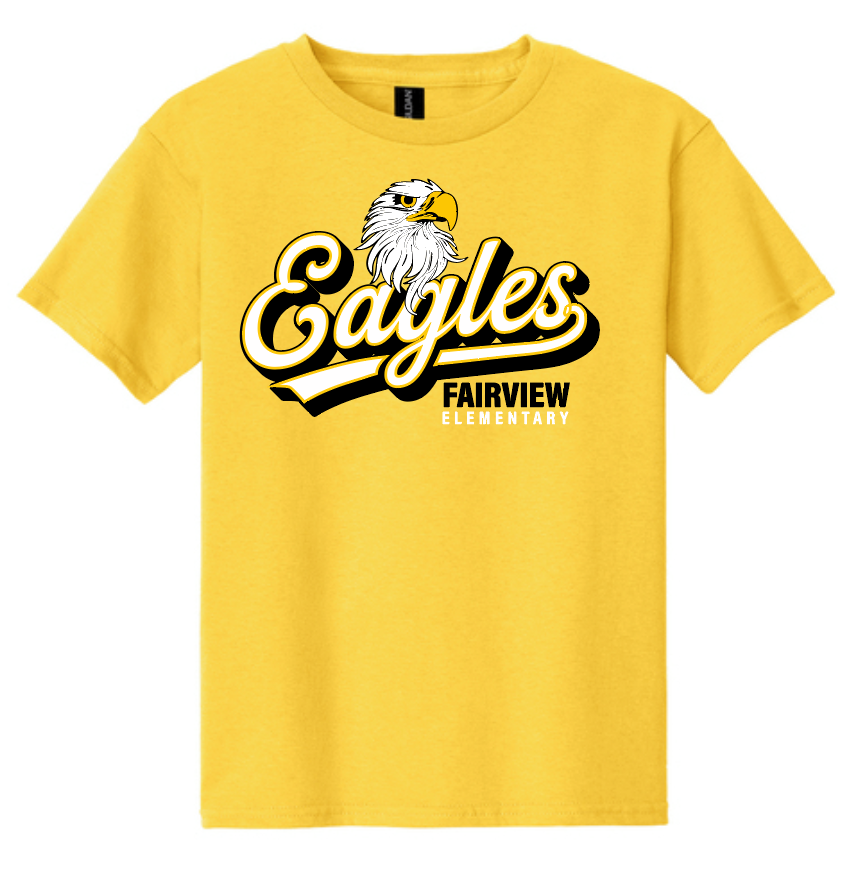 Fairview "Eagles Script" Design Gildan S/S T-shirt (yellow)