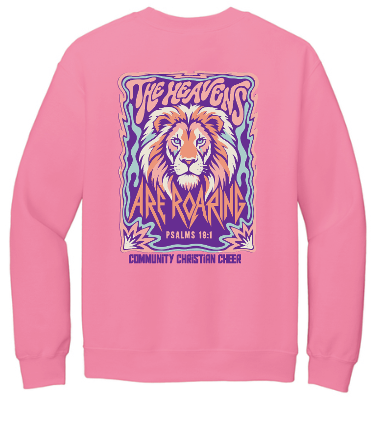 CCS Cheer "ROAR" Design Gildan Crewneck Sweatshirt (safety pink)