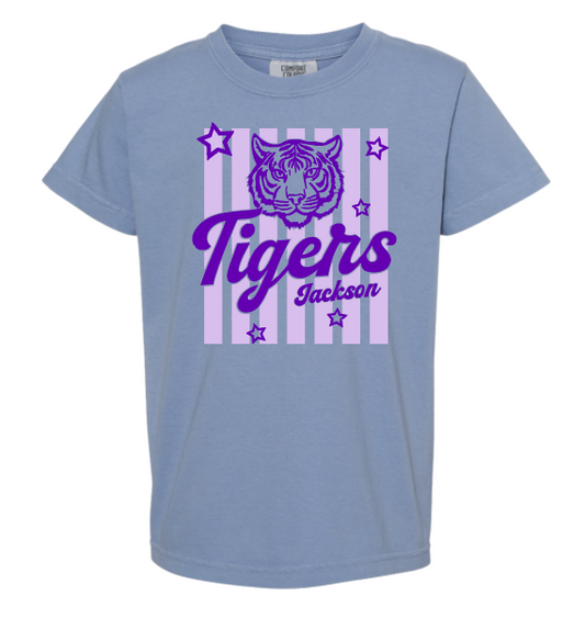 Jackson "Stripes/Tigers" Design Comfort Colors S/S T-shirt (denim)(youth/adult)