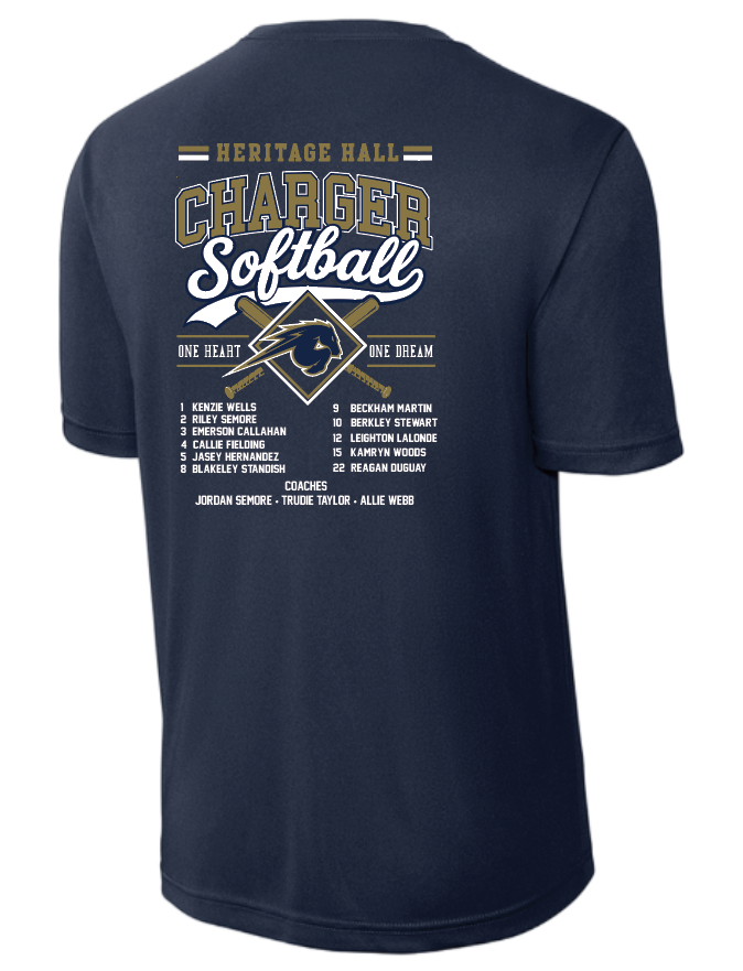 Heritage Hall Softball "Design #1~with Roster" S/S Dri-fit T-shirt