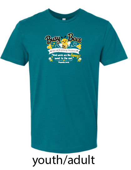 St. Andrews~Blessed Beginnings "Busy Bees" Design S/S T-shirt (toddler; youth; adult)