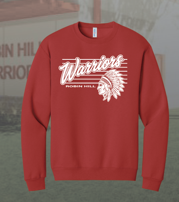 Robin Hill "Warriors" Design Gildan Crewneck Sweatshirt (youth)(red)