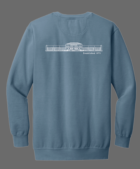Whittier “Seaside Building” Design Comfort Colors LIGHTWEIGHT Crewneck Sweatshirt (blue jean)