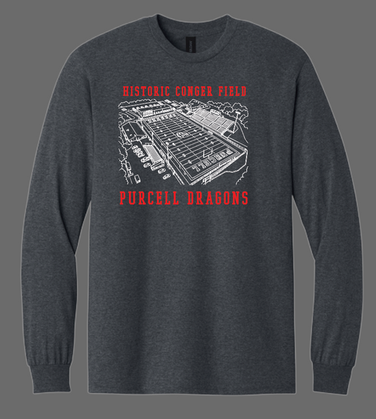 Purcell Band "Line Drawing Field" Design Gildan L/S T-shirt (drk htr)