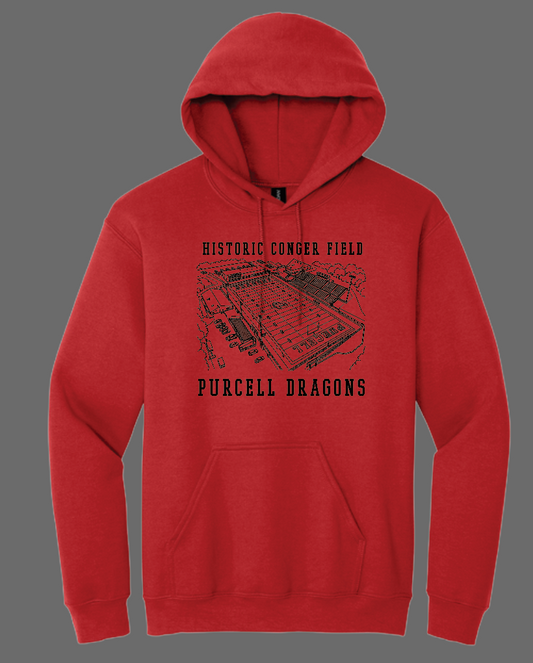 Purcell Band "Line Drawing Field" Design Gildan Hooded Sweatshirt (red)