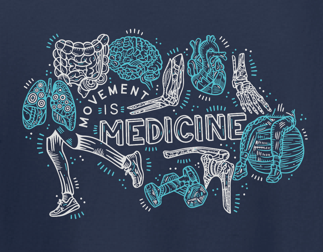 NRH Outpatient Physical Rehab "Movement is Medicine" Design S/S Dri-Fit T-shirt (navy)