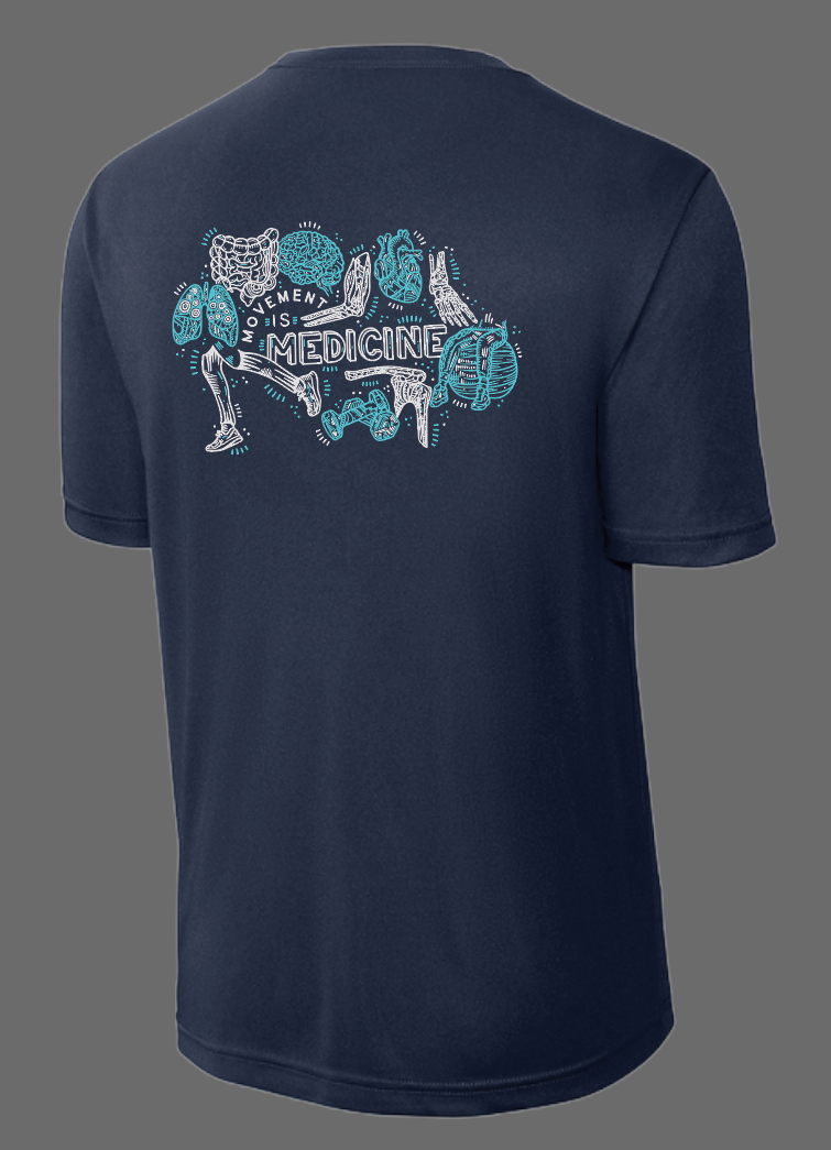 NRH Outpatient Physical Rehab "Movement is Medicine" Design S/S Dri-Fit T-shirt (navy)