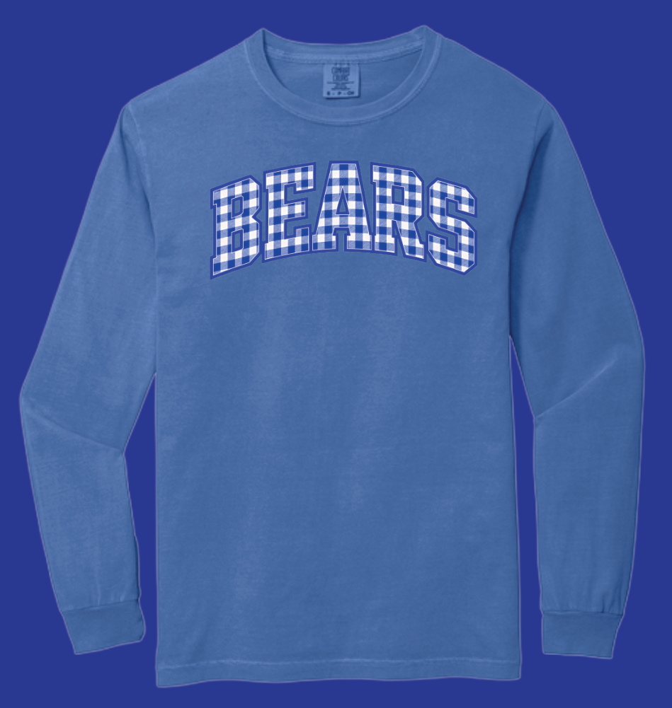 Noble Soccer "Gingham Print" Design Comfort Colors L/S T-shirt (flo blue)