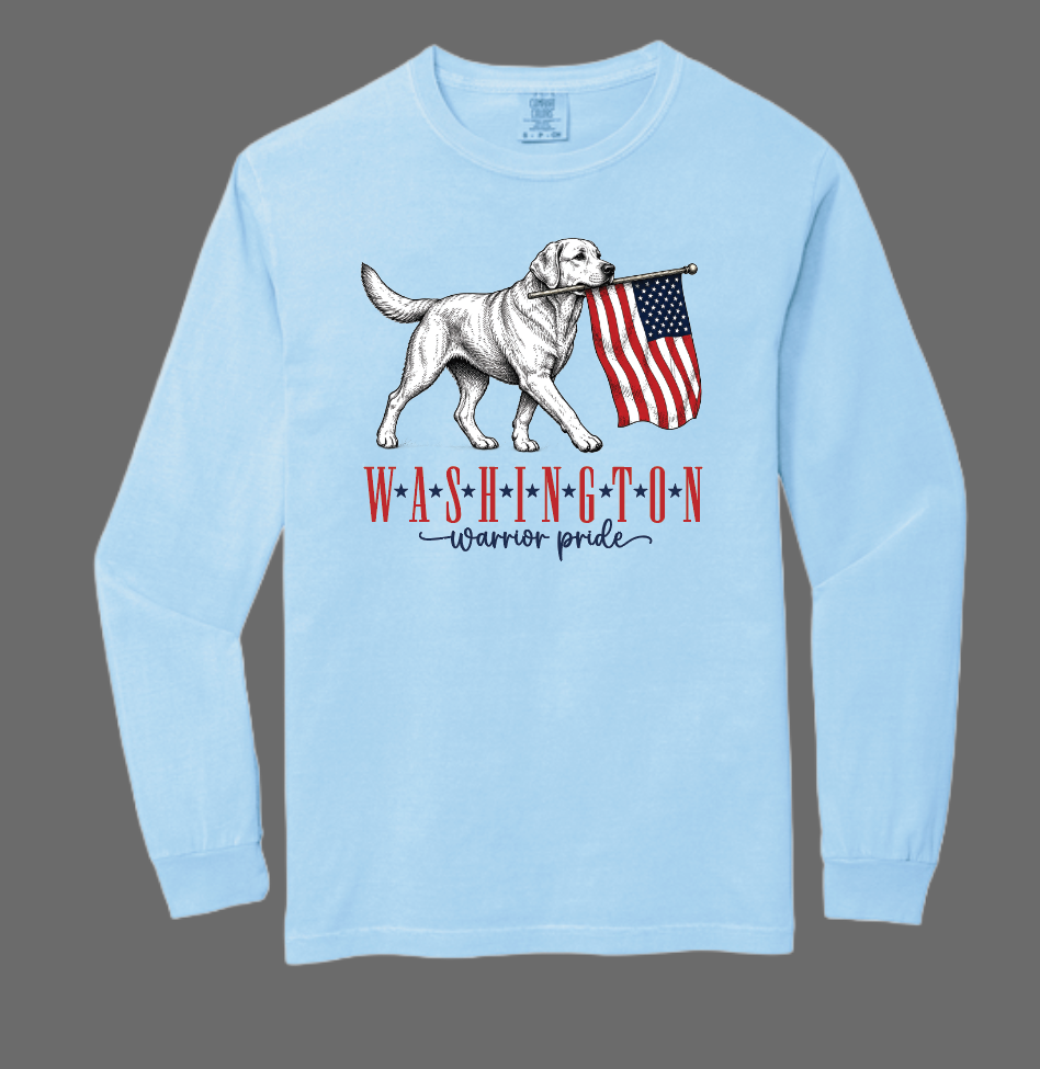Washington High "Flag Pooch" Design Comfort Colors L/S T-shirt (hydrangea)