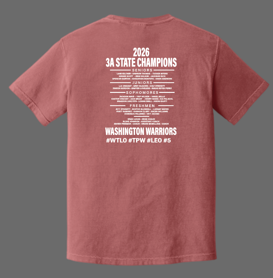 Washington Baseball "State Champion" Design Comfort Colors S/S T-shirt