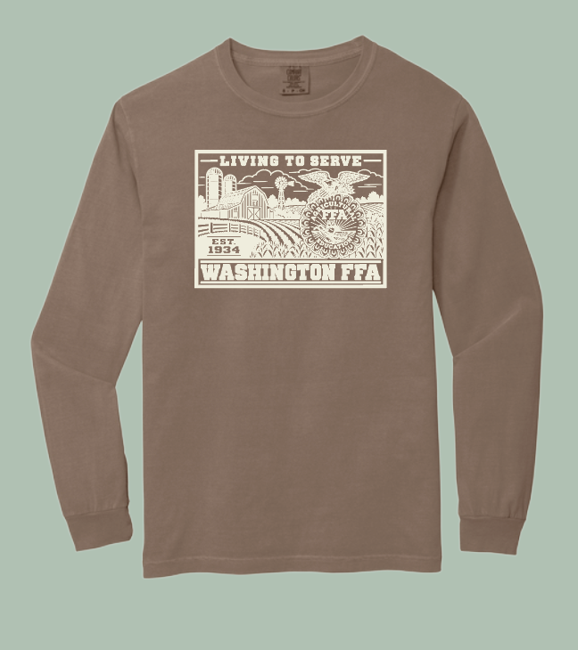 Washington FFA "Living to Serve" Design Comfort Colors L/S T-shirt (brown)