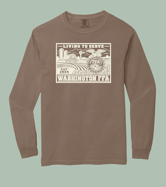Washington FFA "Living to Serve" Design Comfort Colors L/S T-shirt (brown)
