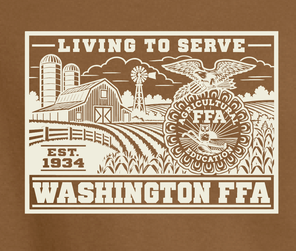 Washington FFA "Living to Serve" Design Jerzees Crewneck Sweatshirt (brown)