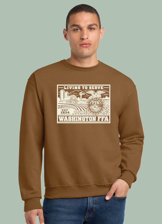 Washington FFA "Living to Serve" Design Jerzees Crewneck Sweatshirt (brown)