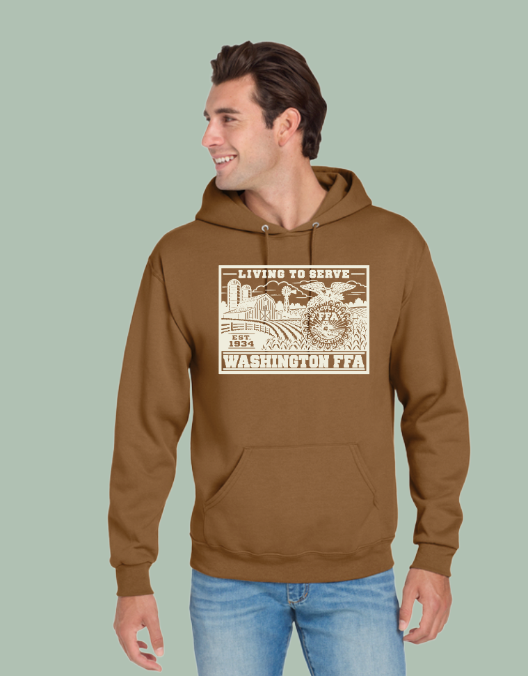 Washington FFA "Living to Serve" Design Jerzees Hooded Sweatshirt (brown)