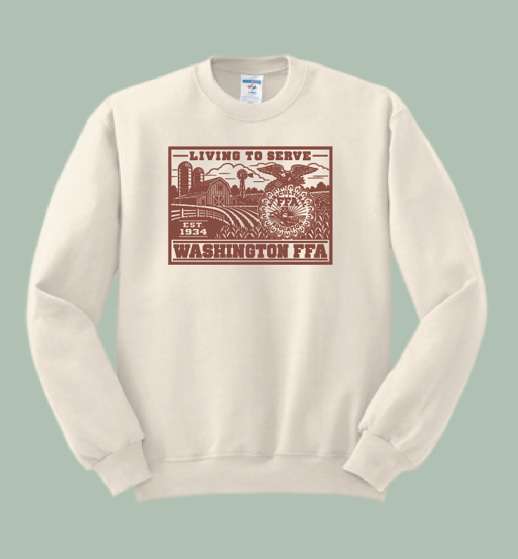 Washington FFA "Living to Serve" Design Jerzees Crewneck Sweatshirt (cream)