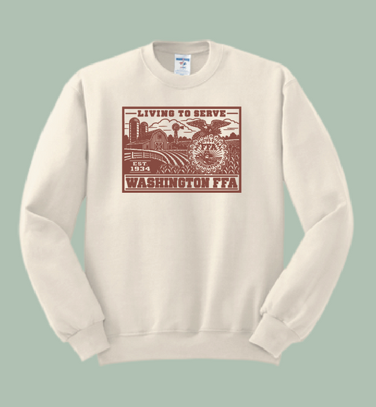 Washington FFA "Living to Serve" Design Jerzees Crewneck Sweatshirt (cream)