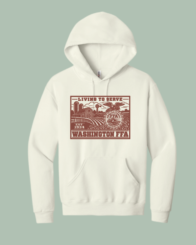 Washington FFA "Living to Serve" Design Jerzees Hooded Sweatshirt (cream)