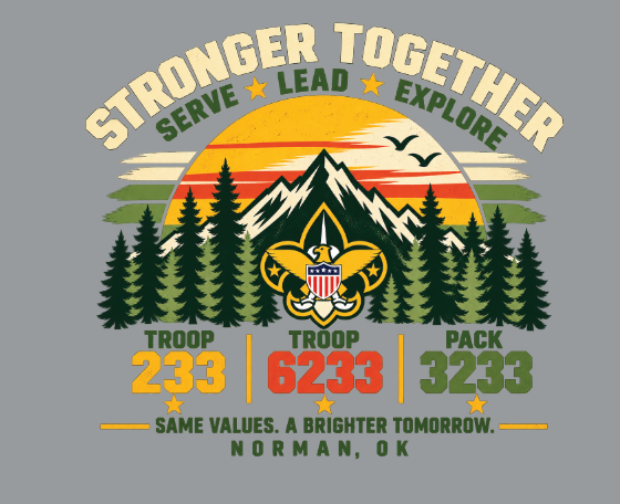Troop 6233 & 233 & Pack 3233 "Brighter Tomorrows" Design S/S T-shirt (gravel)(adult)