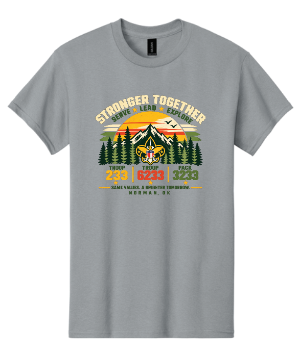 Troop 6233 & 233 & Pack 3233 "Brighter Tomorrows" Design S/S T-shirt (gravel)(adult)