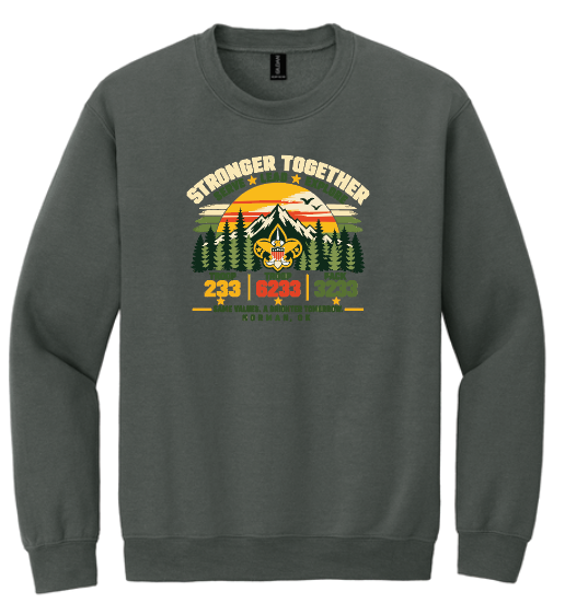 Troop 6233 & 233 & Pack 3233 "Brighter Tomorrows" Design Crewneck Sweatshirt (grey)(youth/adult)