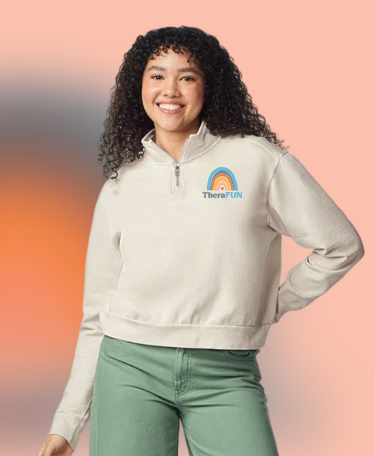 TheraFun "Logo" Design Comfort Colors Women's Mid-Length 1/4 (ivory)(regp)
