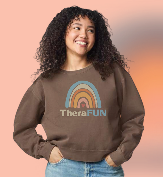 TheraFun "Logo" Design Comfort Colors Women's Mid-Length Crewneck (brown)(alt)