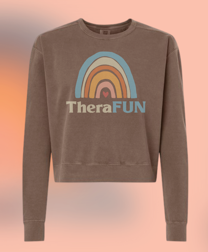 TheraFun "Logo" Design Comfort Colors Women's Mid-Length Crewneck (brown)(alt)