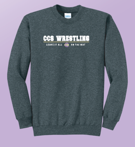 CCS Wrestling "Leave it on the Mat" Design Crewneck Sweatshirt (dark heather)