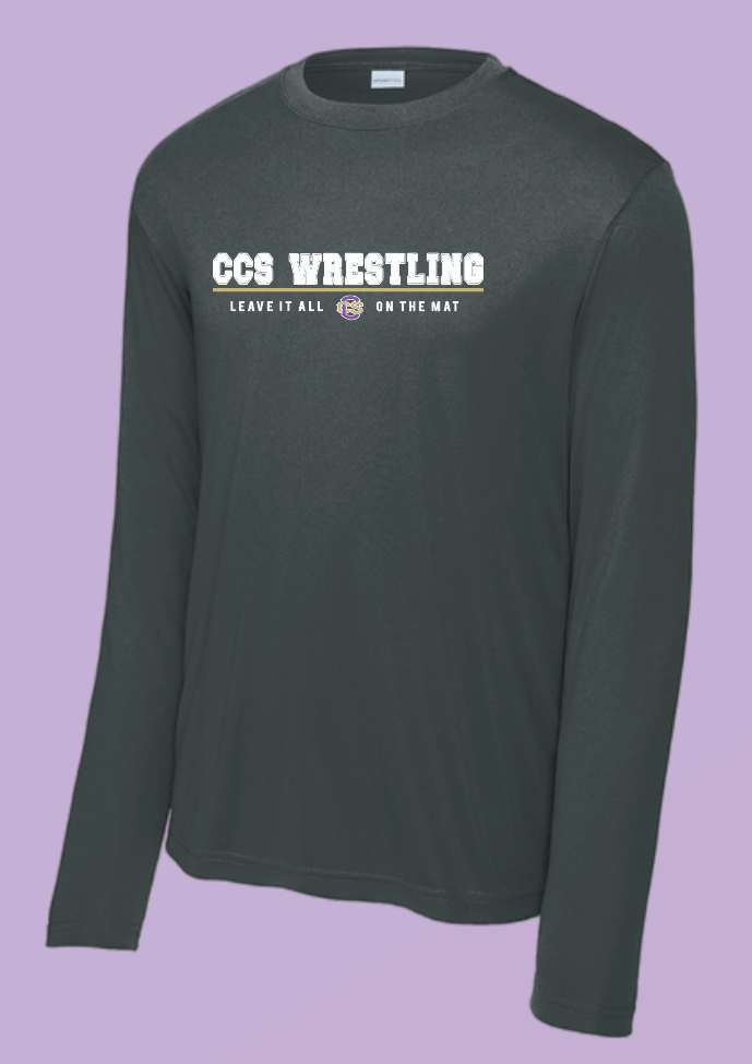 CCS Wrestling "Leave it on the Mat" Design Dri-fit L/S T-shirt (black)