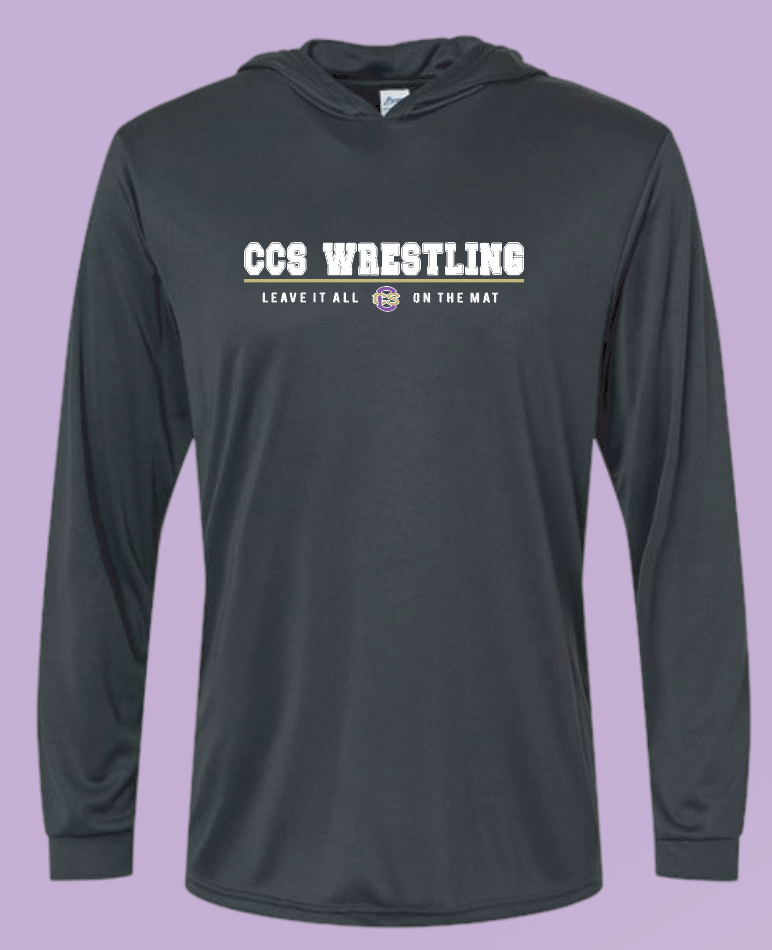 CCS Wrestling "Leave it on the Mat" Design Dri-fit L/S T-shirt with Hood (black)