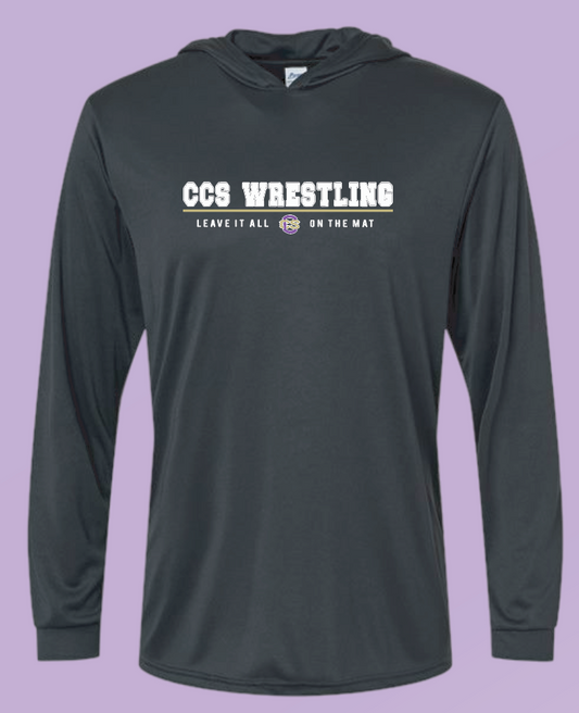 CCS Wrestling "Leave it on the Mat" Design Dri-fit L/S T-shirt with Hood (black)
