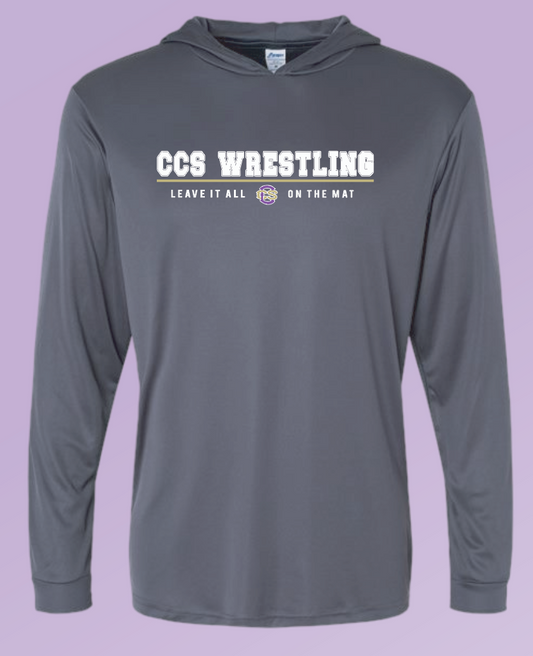 CCS Wrestling "Leave it on the Mat" Design Dri-fit L/S T-shirt with Hood (graphite)