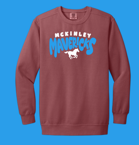 McKinley "All School" Design Comfort Colors Crewneck Sweatshirt (crimson~wh/bb)