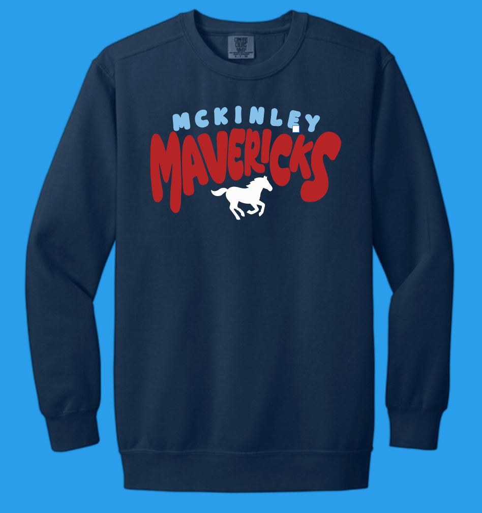 McKinley "All School" Design Comfort Colors Crewneck Sweatshirt (navy~bb/red)